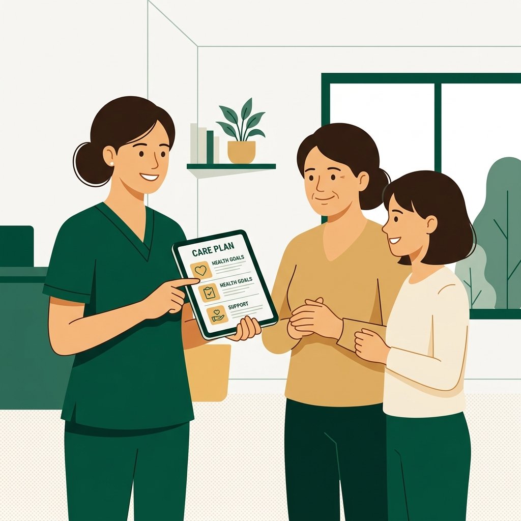Care assessment consultation illustration